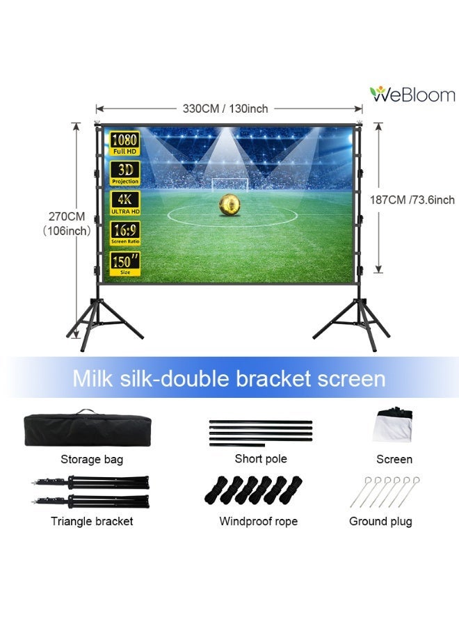 نحن نزدهر شاشة عرض مع حامل ثلاثي مزدوج - شاشة عرض محمولة 150 بوصة 16:9 بدقة 4K HD للاستخدام الداخلي والخارجي، شاشة عرض أمامية وخلفية قابلة للطي مصنوعة من حرير الحليب السميك، شاشة عرض أفلام خارجية مع حقيبة حمل للمسرح المنزلي واجتماعات المكتب والأفلام الخارجية. - Image 1